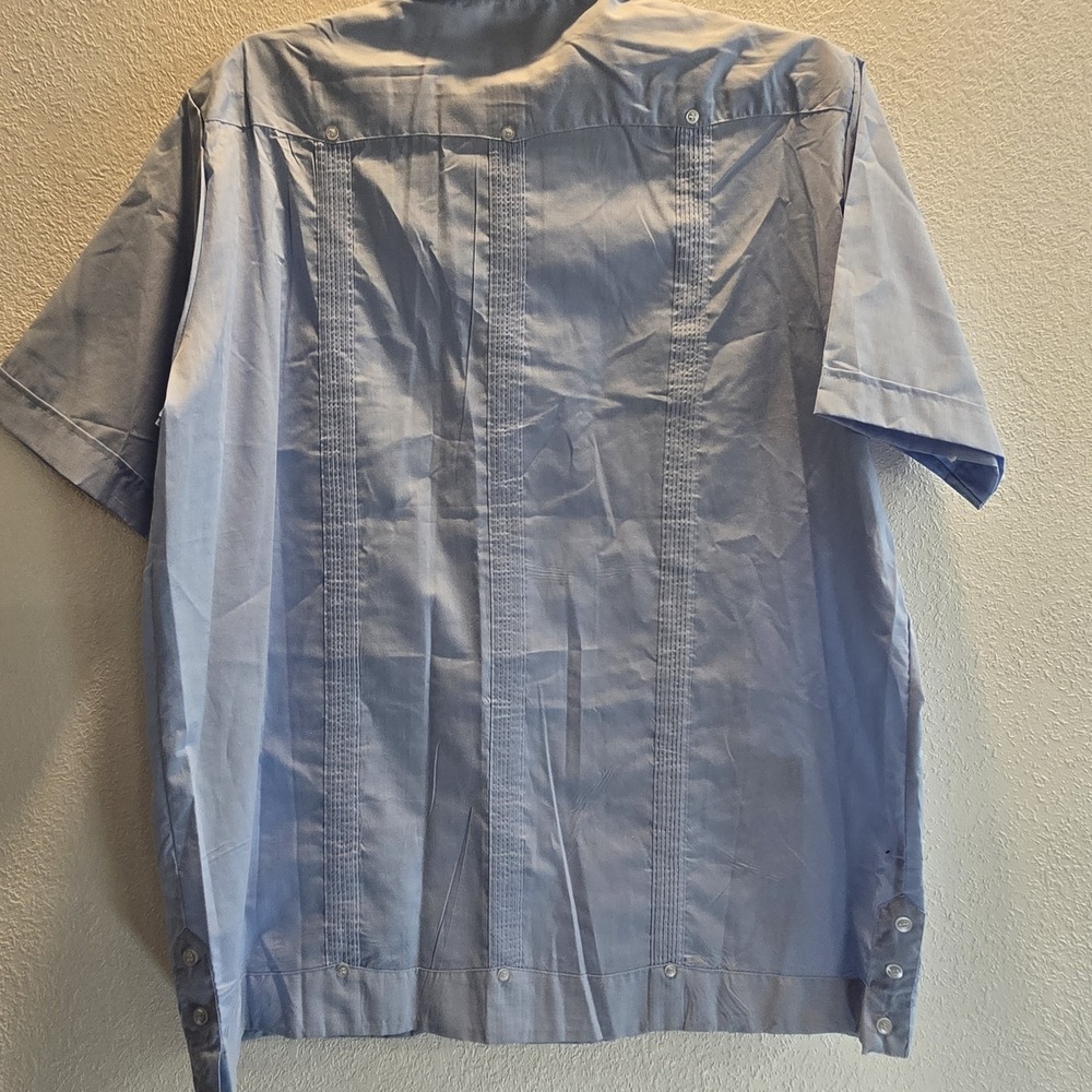 Vintage Vic Vic Blue Guayabera Shirt Mens Embroidered Cuban Wedding Shirt - Picture 8 of 12